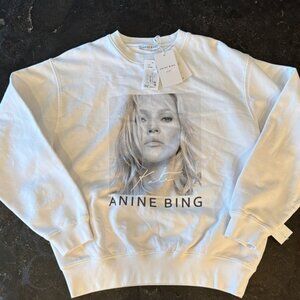 ANINE BING Ramona Kate Moss Sweatshirt – Washed White – Size M – NWT